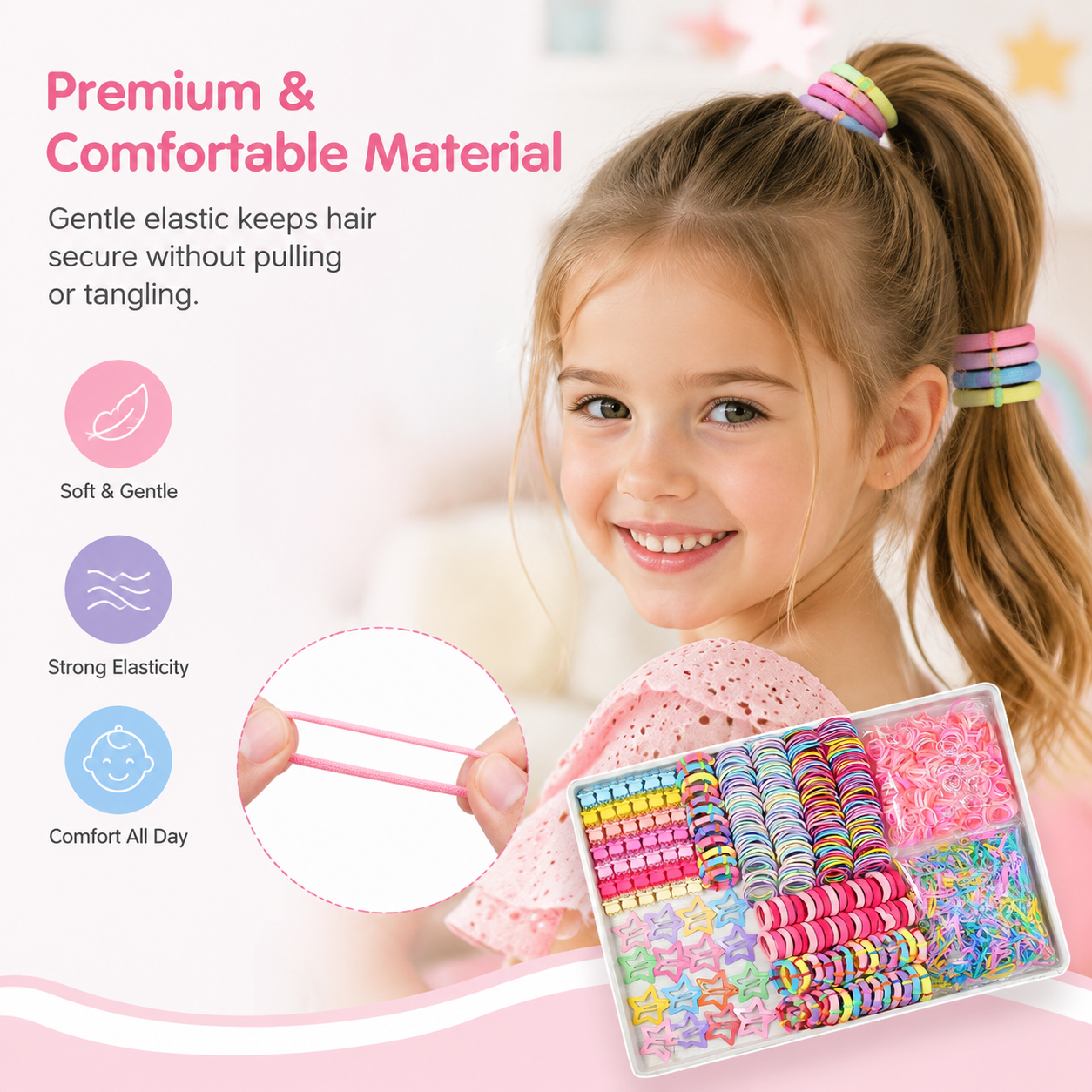875-Piece Colorful Elastic Hair Tie and Clip Set – Includes Cute Hair Accessories and Storage Box