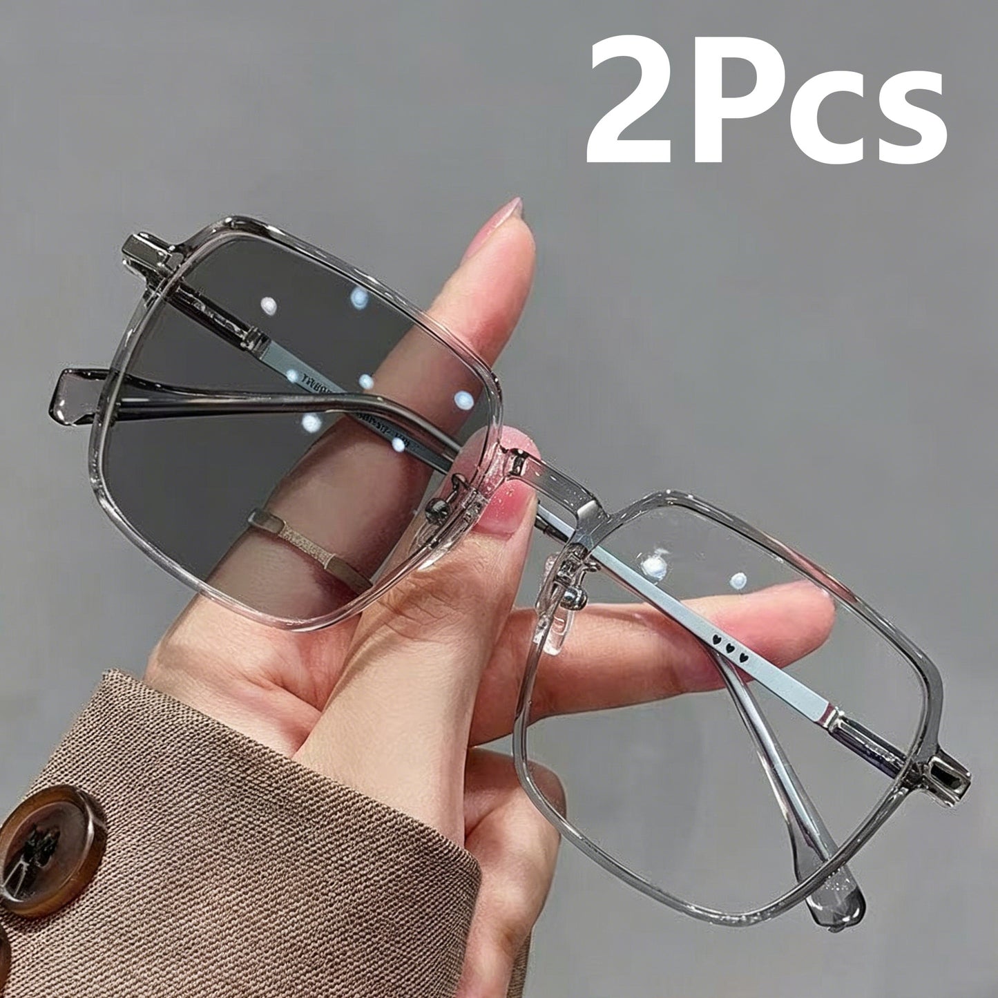 Unisex Classic Photochromic Light-Sensitive Anti-Blue Light Square Alloy-Frame Eyeglasses