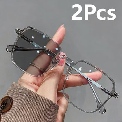 Unisex Classic Photochromic Light-Sensitive Anti-Blue Light Square Alloy-Frame Eyeglasses