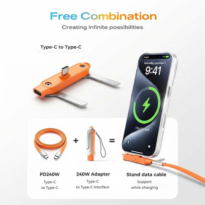 240w Stand Data Cable Invisible Foldable Holder Charger Cable with Stand,5 FT USB C to USB C Fast Charging Cable