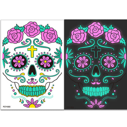 4pcs/set Halloween Glow Tattoos - UV Reactive Sugar Skull Face Decals