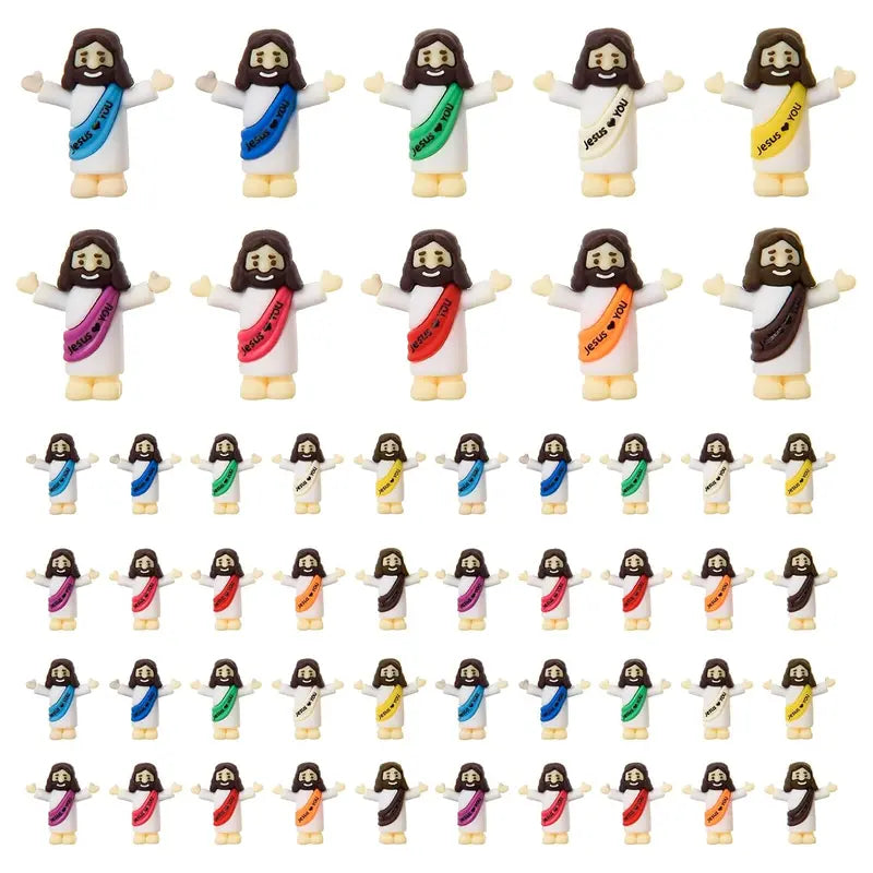 30PCS Mini Jesus Jesus Loves You Rubber Figurines, Tiny Jesus Ornament Decor