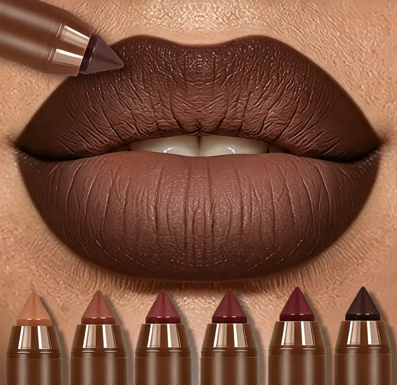 6PCS Mauve Matte Brown Lip Liner and Lipstick Combo Set Kit
