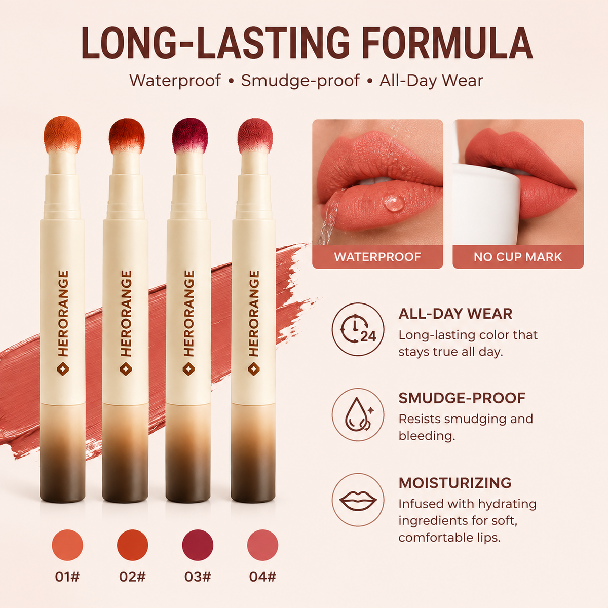4-Piece Velvet Matte Lip Crayon Set – Waterproof, Kiss-Proof, and Smudge-Proof Lip Makeup Collection