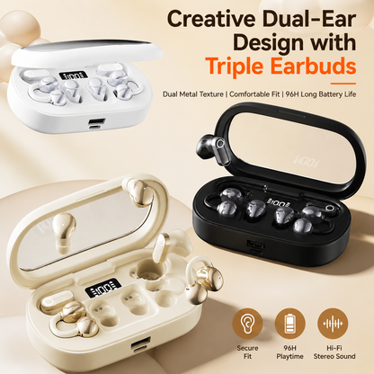 3-in-1 Wireless Earbuds,Open Ear Clip-on, in-Ear & Sleep Earbuds Bluetooth Headphones with Multi-Wear Design