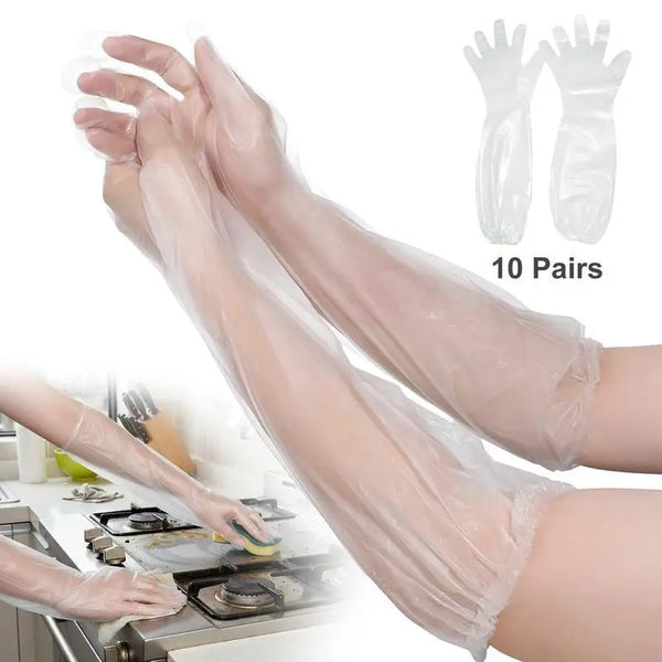 10 Pairs Disposable Long Arm Gloves with Elastic Cuff Household Cleaning