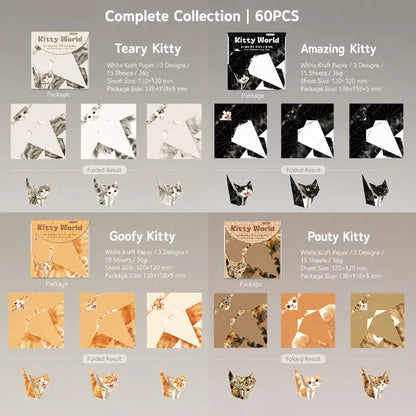 60PCS 3D Cat Origami Kit, DIY Paper Cat Craft Set