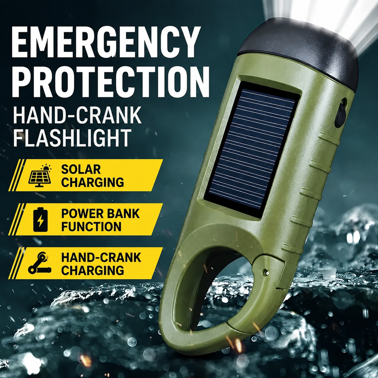 Mini Hand Crank Solar LED Emergency Flashlight,USB Output,Type C