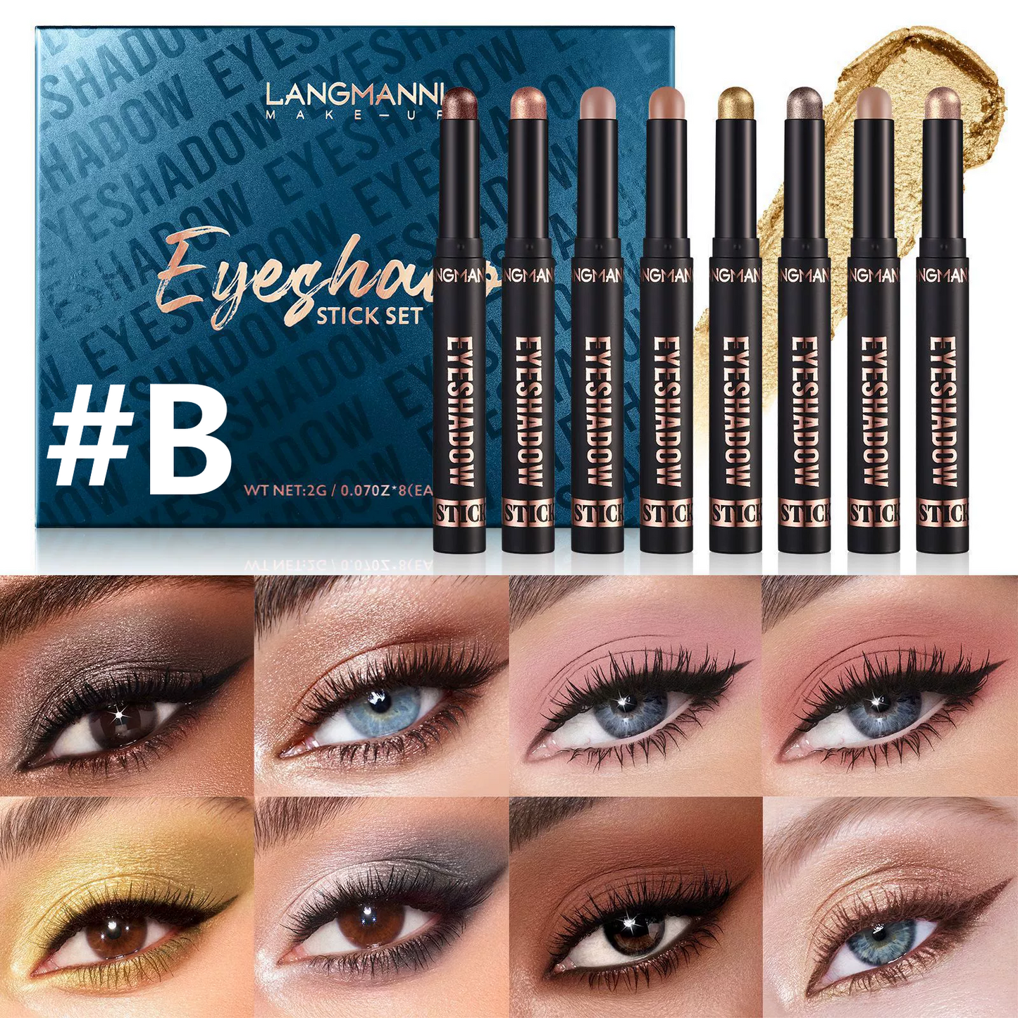 8pcs Soft Smooth Cream Eyeshadow Stick Gift Set