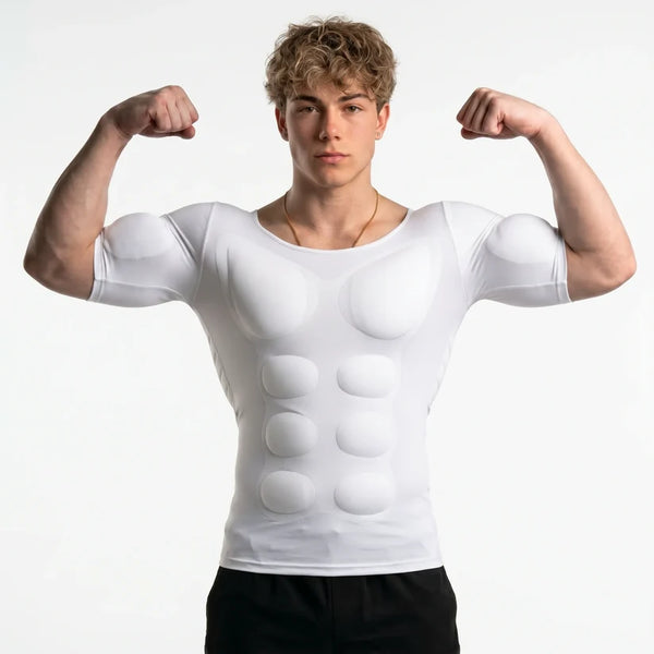 Padded Mens Compression Shirt Short Sleeve Fake Muscle Shirts