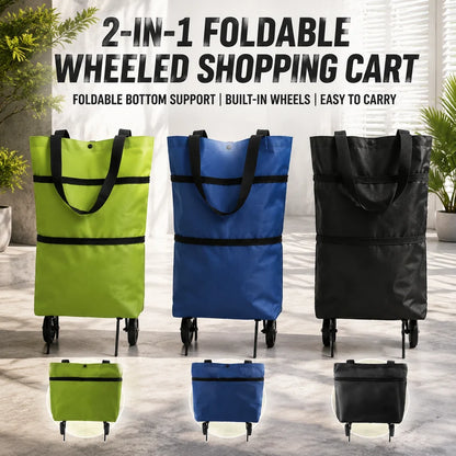 2-in-1 Foldable Shopping Cart: Waterproof Collapsible Grocery Trolley Bag