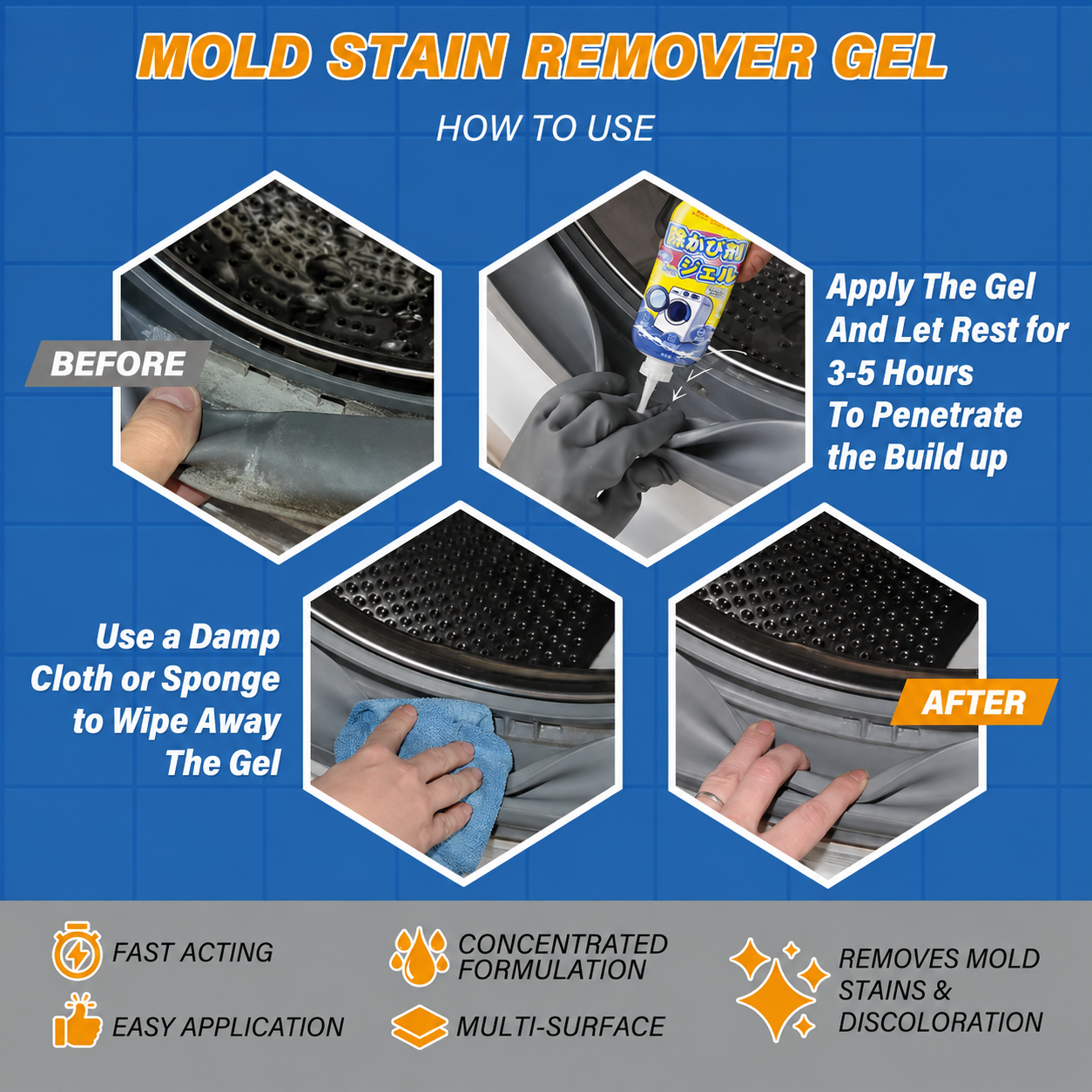 Mold Remover Gel with Scrub Brush Heavy Duty Mildew Stain Cleaner