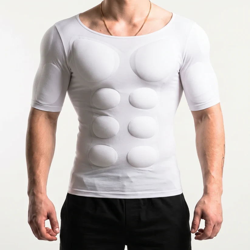 Padded Mens Compression Shirt Short Sleeve Fake Muscle Shirts