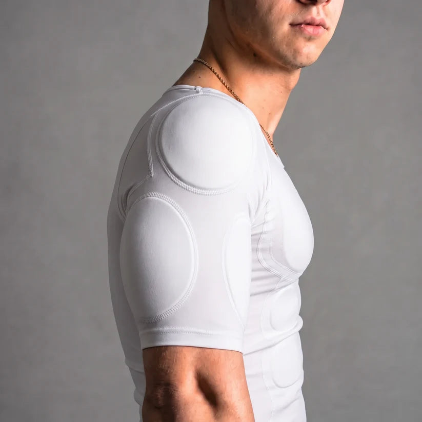 Padded Mens Compression Shirt Short Sleeve Fake Muscle Shirts