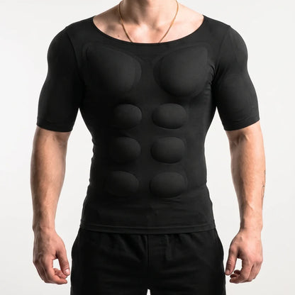 Padded Mens Compression Shirt Short Sleeve Fake Muscle Shirts