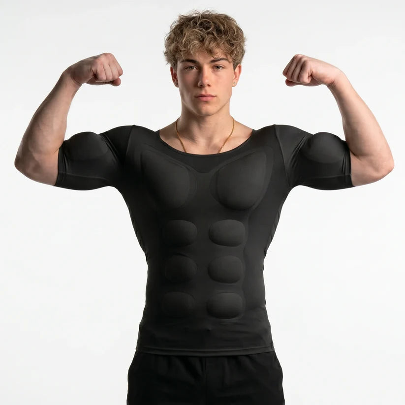 Padded Mens Compression Shirt Short Sleeve Fake Muscle Shirts