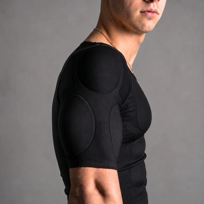 Padded Mens Compression Shirt Short Sleeve Fake Muscle Shirts