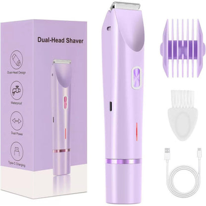2-in-1 Bikini Trimmer & Shaver,Cordless Electric Razor for Women Wet/Dry Pubic Hair Trimmer
