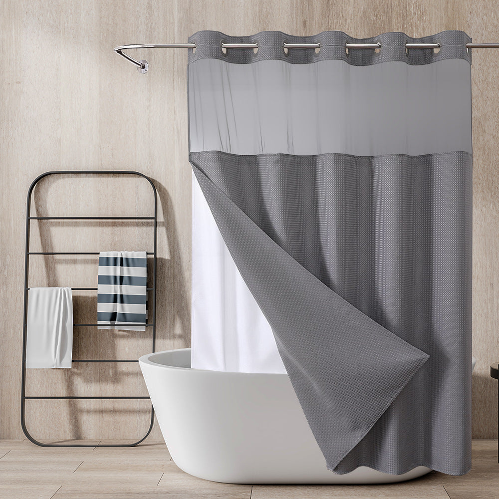 Double-Layer Waffle-Weave Waterproof Shower Curtain with Large Grommets