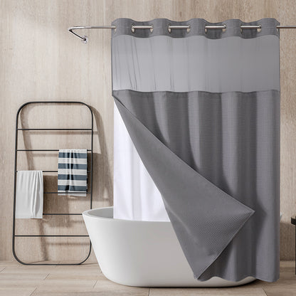 Double-Layer Waffle-Weave Waterproof Shower Curtain with Large Grommets