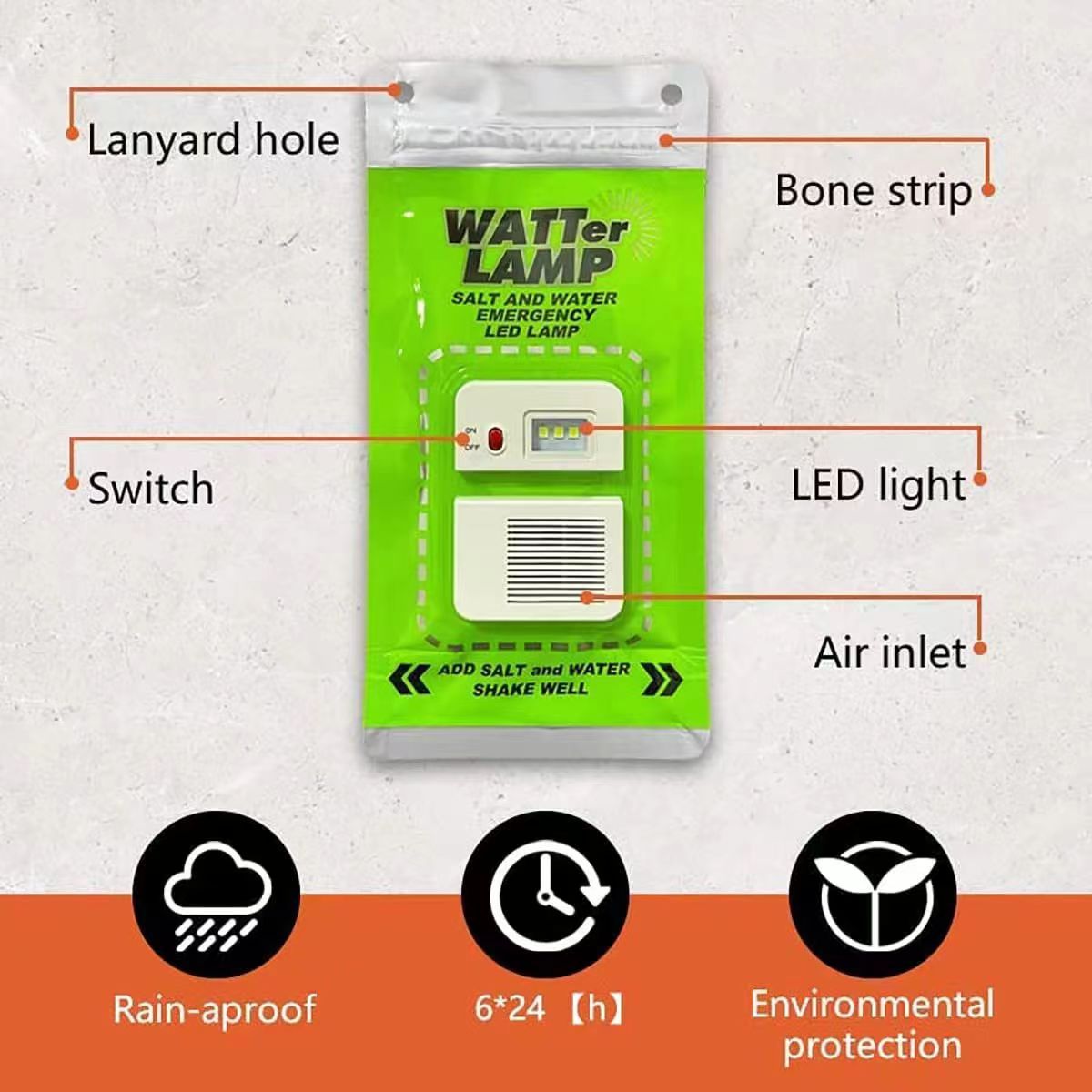 LED Beads Salt Water Lamp-140-Hour Emergency Light | Essential Survival Gear for Power Outages