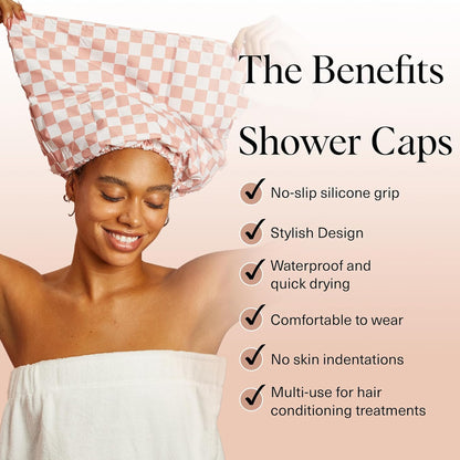 Luxury Satin-Lined Flexi Shower Caps Reusable Waterproof - Large Wide Shower Cap for Women