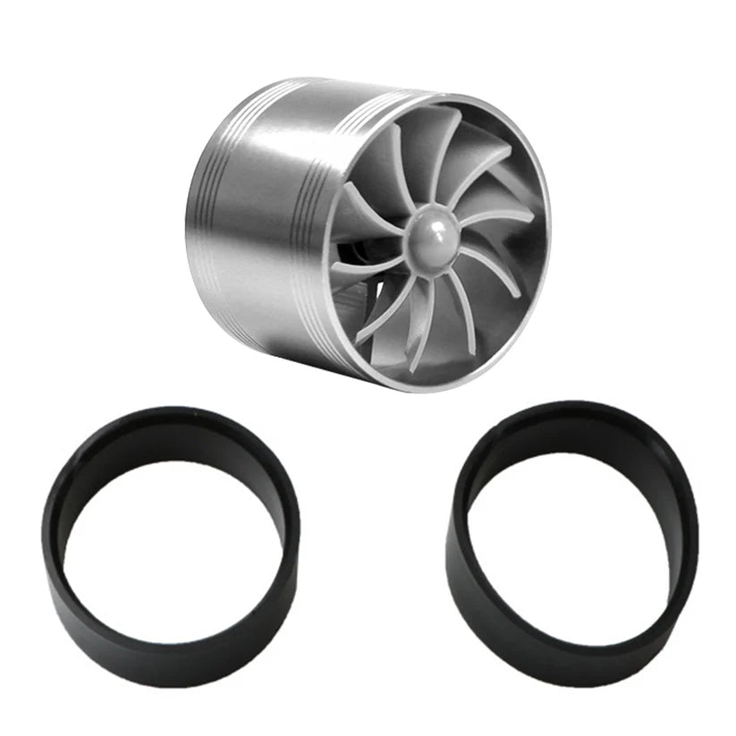 Car Air Intake Turbonator Dual Fan Turbine Super Charger Gas Fuel Saver Turbo