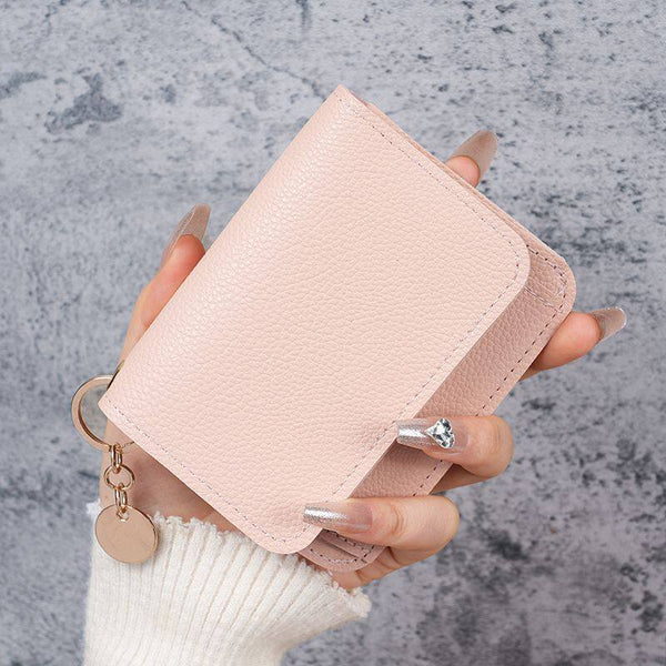 Small Wallet for Women RFID Blocking Genuine Leather Card Case Slim Tri-Fold Wallet with Zipper Pocket and Keychain