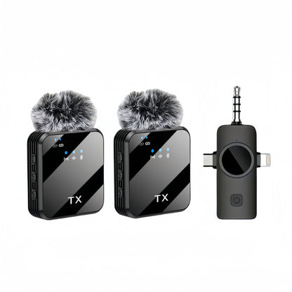 3 in 1 Wireless Lavalier Microphone for iPhone/Android/Camera,328ft Transmission, 18H Battery Life