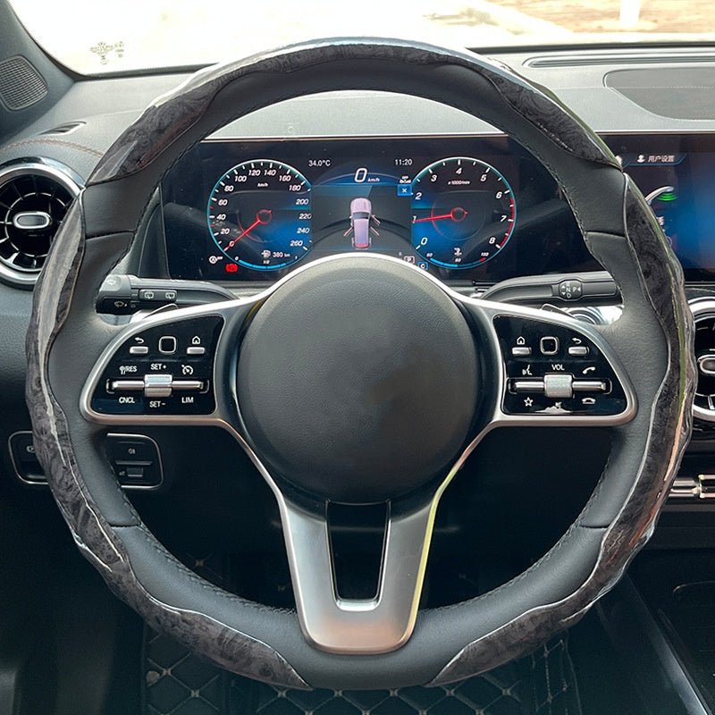 3pcs Universal Car Wood Grain Steering Wheel Cover for D-Shaped and Round Steering Wheel of 37-38cm (14.5-15 inches)