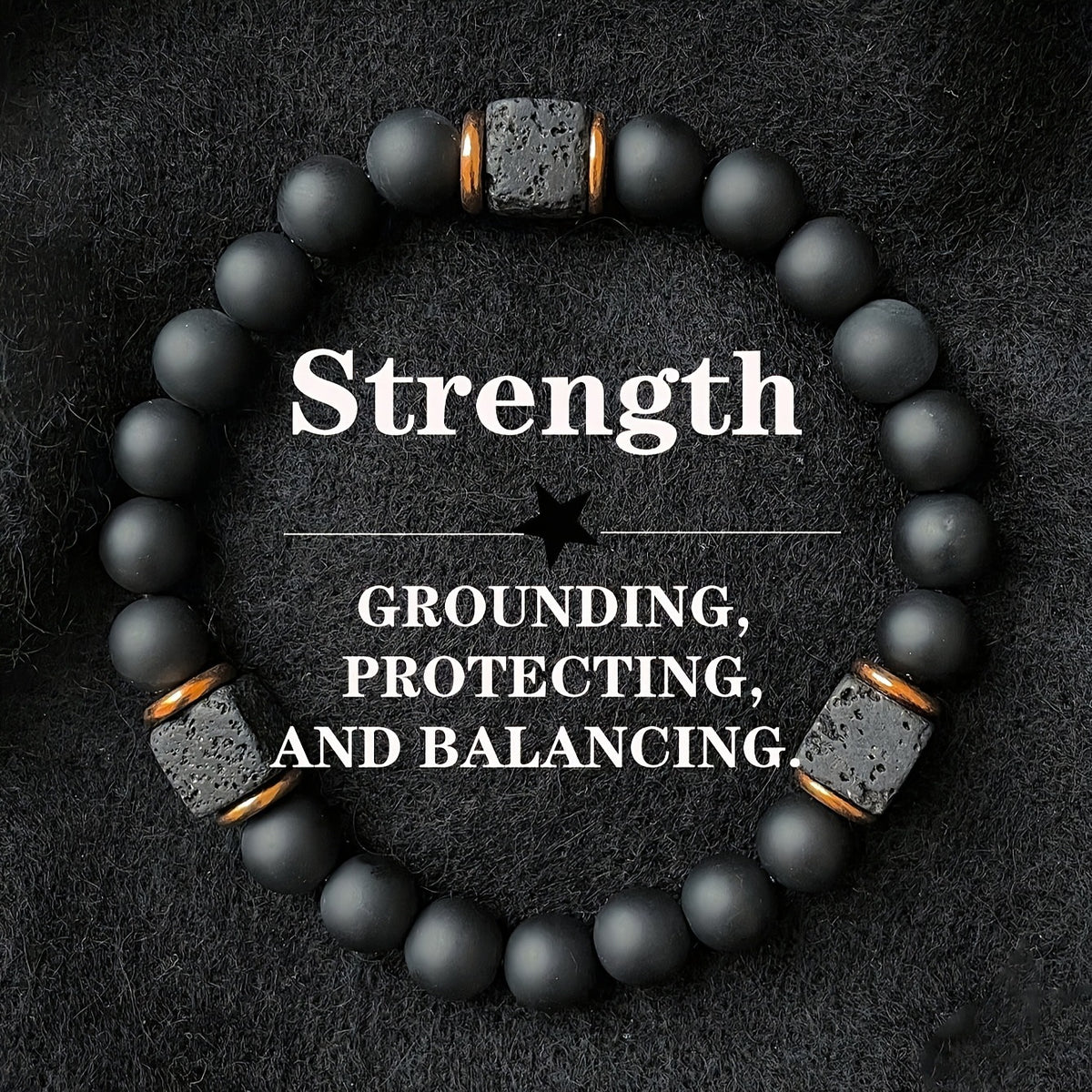 Agate Obsidian Hand Chain Bracelet, 8mm Root Chakra Stone Boost Confidence & Stability