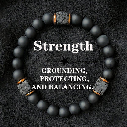 Agate Obsidian Hand Chain Bracelet, 8mm Root Chakra Stone Boost Confidence & Stability