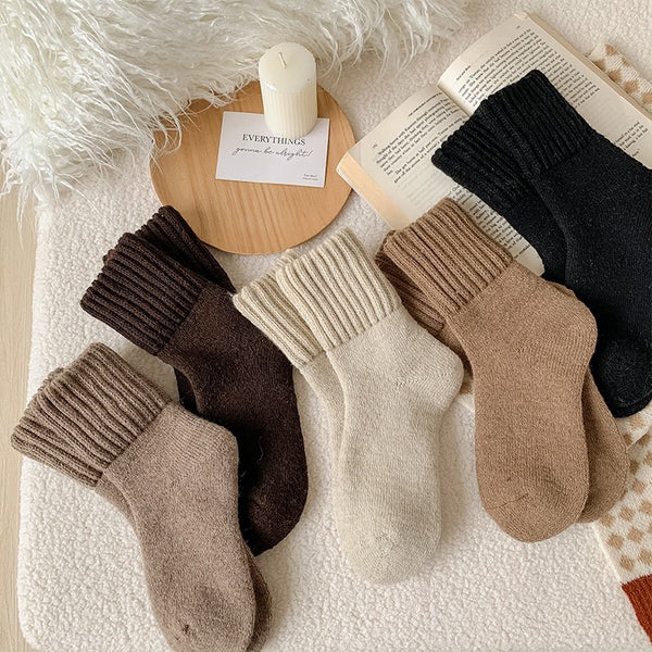 5Pairs Women's Solid Mid-calf Socks, Casual Soft Comfy Warm