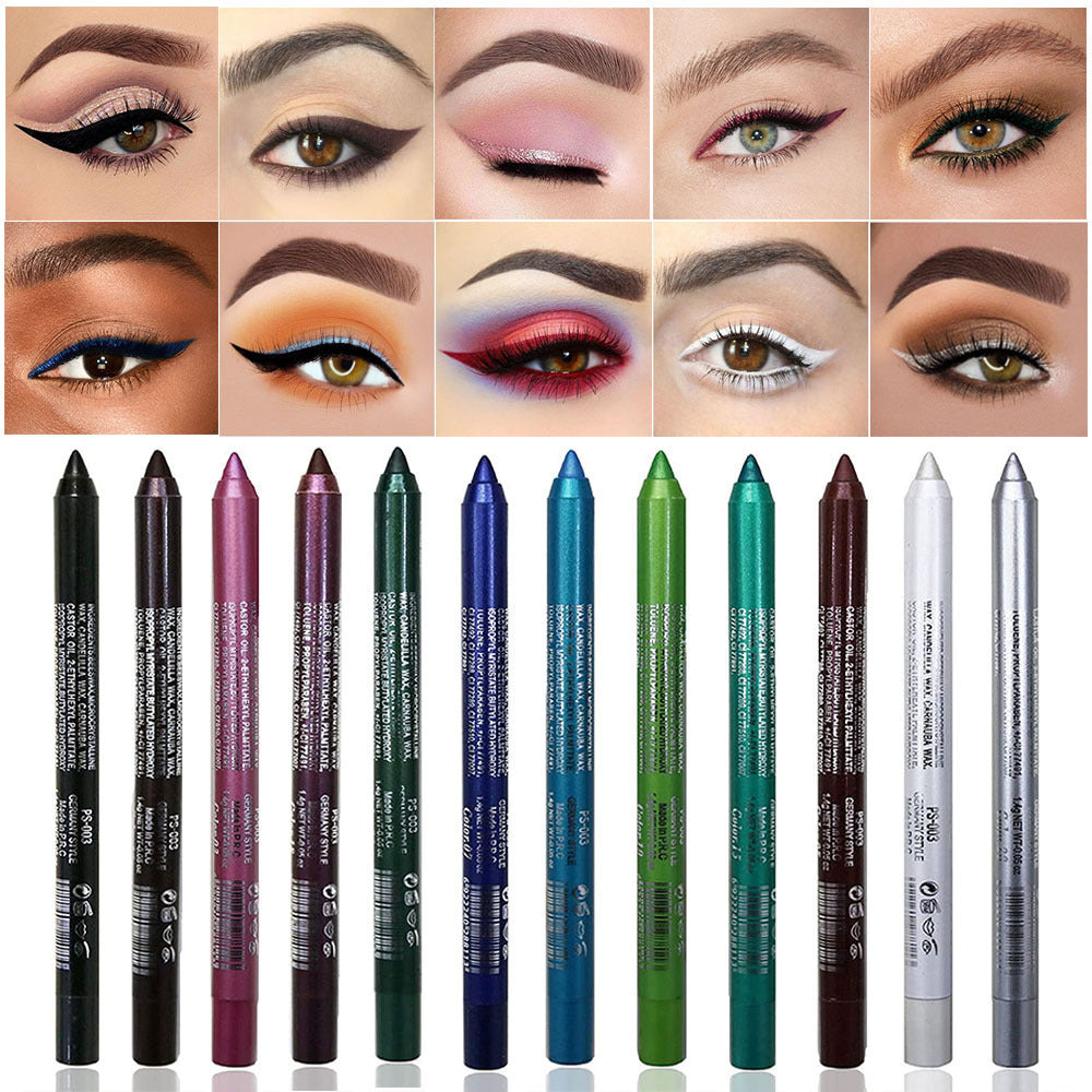 12-Pack Eyeliner Pencil Waterproof Colored Gel Liners with Metallic & Shimmer Finishes Smudge-Proof