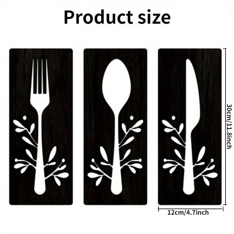 3Pcs Wooden Kitchen Signs: Fork, Spoon, Cutter, Eat - Decorations for Kitchen, Dining Room, Restaurant, Coffee Shop