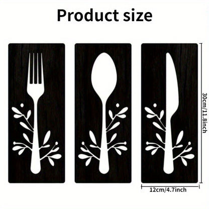 3Pcs Wooden Kitchen Signs: Fork, Spoon, Cutter, Eat - Decorations for Kitchen, Dining Room, Restaurant, Coffee Shop
