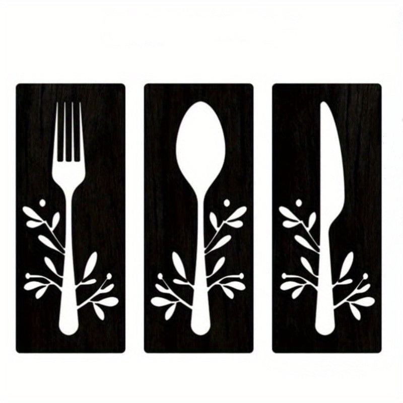 3Pcs Wooden Kitchen Signs: Fork, Spoon, Cutter, Eat - Decorations for Kitchen, Dining Room, Restaurant, Coffee Shop