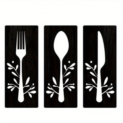 3Pcs Wooden Kitchen Signs: Fork, Spoon, Cutter, Eat - Decorations for Kitchen, Dining Room, Restaurant, Coffee Shop