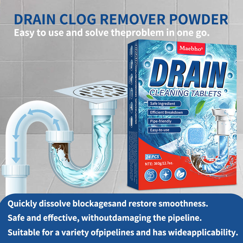 24Pcs Strong Drain Effervescent Tablet, Disposal Cleaner Tablets Eliminator Quickly Eliminates Odors