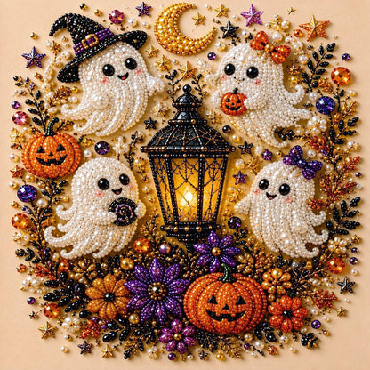 Halloween Ghost Pearl Art DIY Kit, 10x10 Inch, Spooky Cute 3D Diamond Painting Crafts