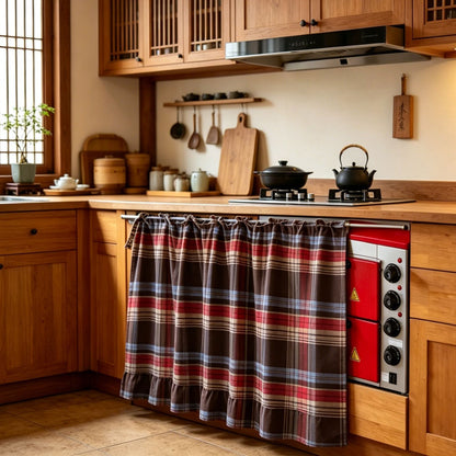 Christmas Curtains, Double-Sided Thick Fabric Gingham Plaid Stovetop Cover