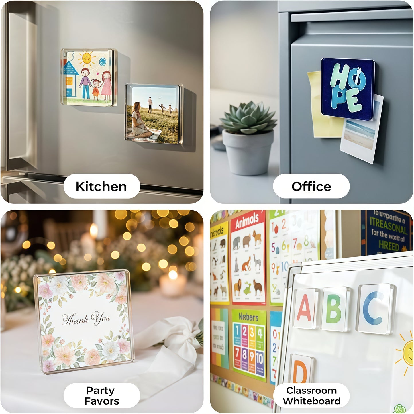 10Pack Magnetic Photo Frames 2"x2" Clear Acrylic DIY Fridge Magnets with Adhesive Backing