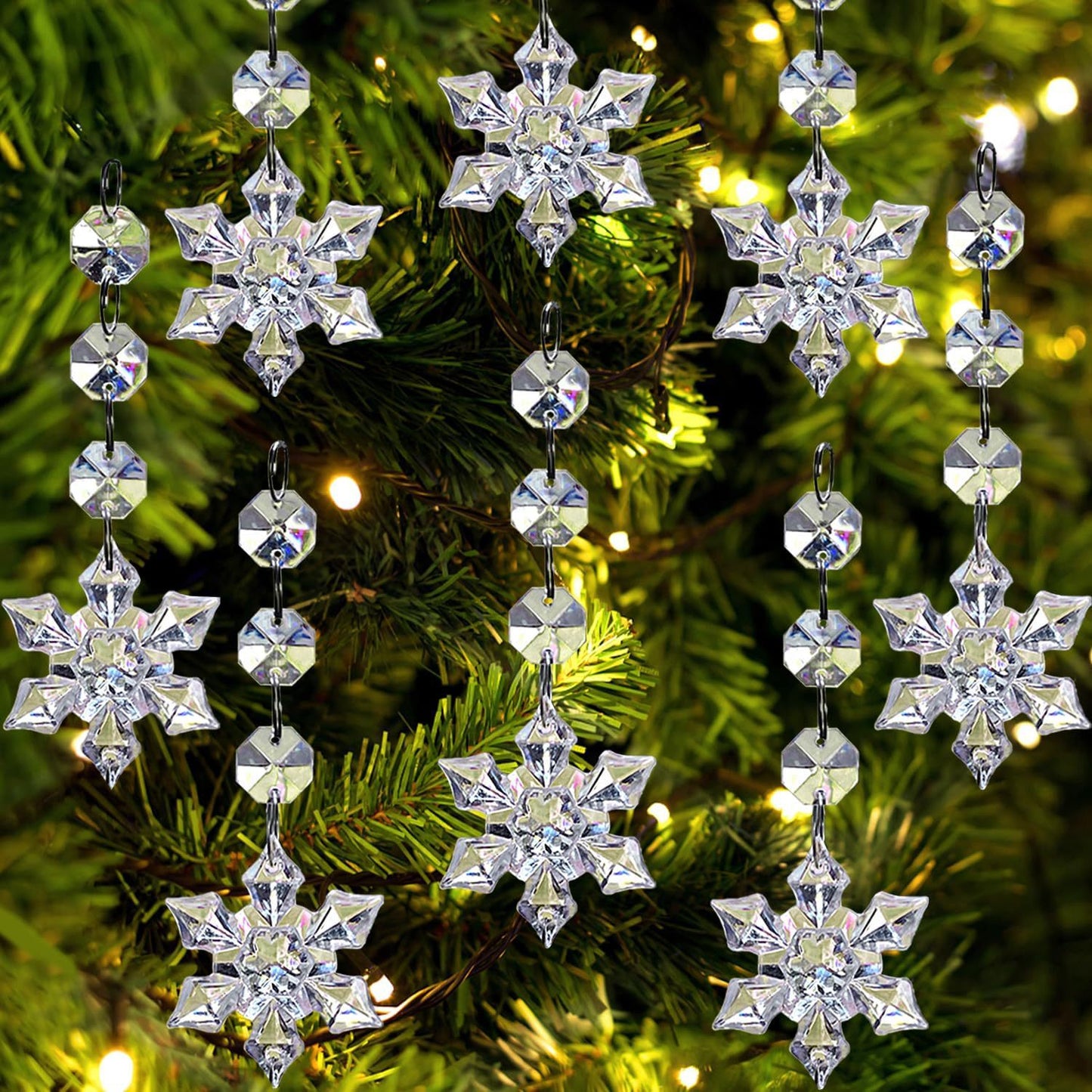 30Pcs Snowflake Crystal Christmas Ornaments for Tree Decorations, Hanging Clear Acrylic Snowflake Ornaments