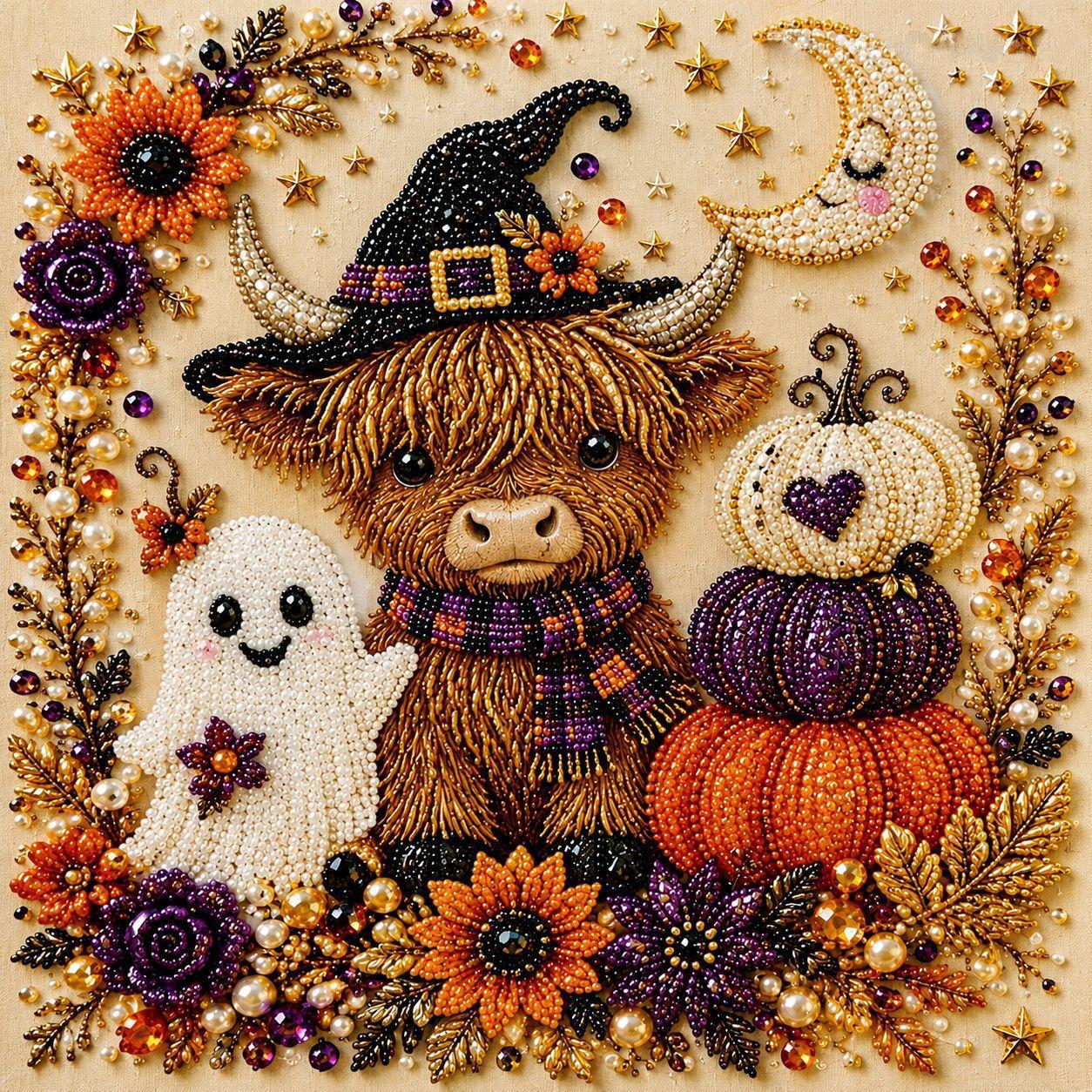 Halloween Ghost Pearl Art DIY Kit, 10x10 Inch, Spooky Cute 3D Diamond Painting Crafts
