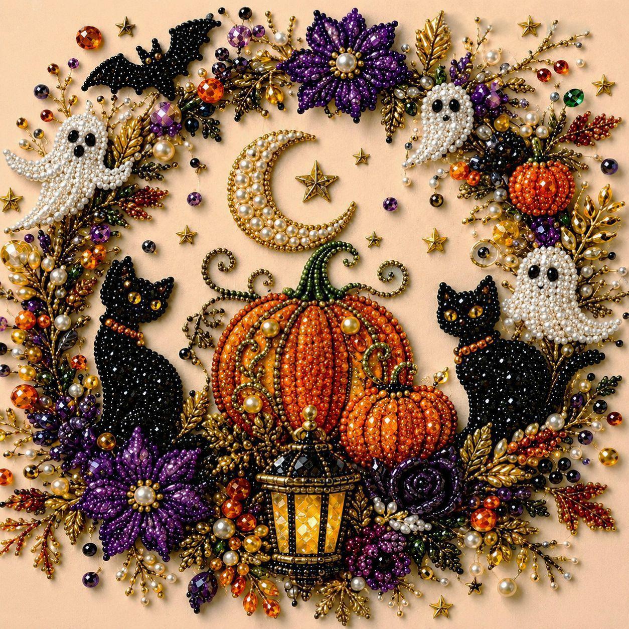 Halloween Ghost Pearl Art DIY Kit, 10x10 Inch, Spooky Cute 3D Diamond Painting Crafts