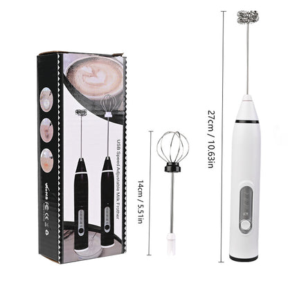 Milk Frother Handheld, Rechargeable Coffee Frother Wand with 2 Stainless Whisks 3 Speeds