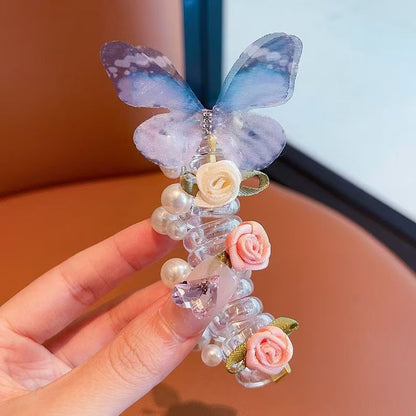 4PC Pearl Butterfly Telephone Wire Hair Ties – Spiral Elastic Bubble Ponytail Hair Bands