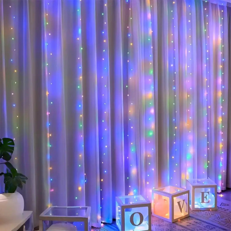 Tulle Curtain with Lights String Backdrop for Wedding 63x118inch
