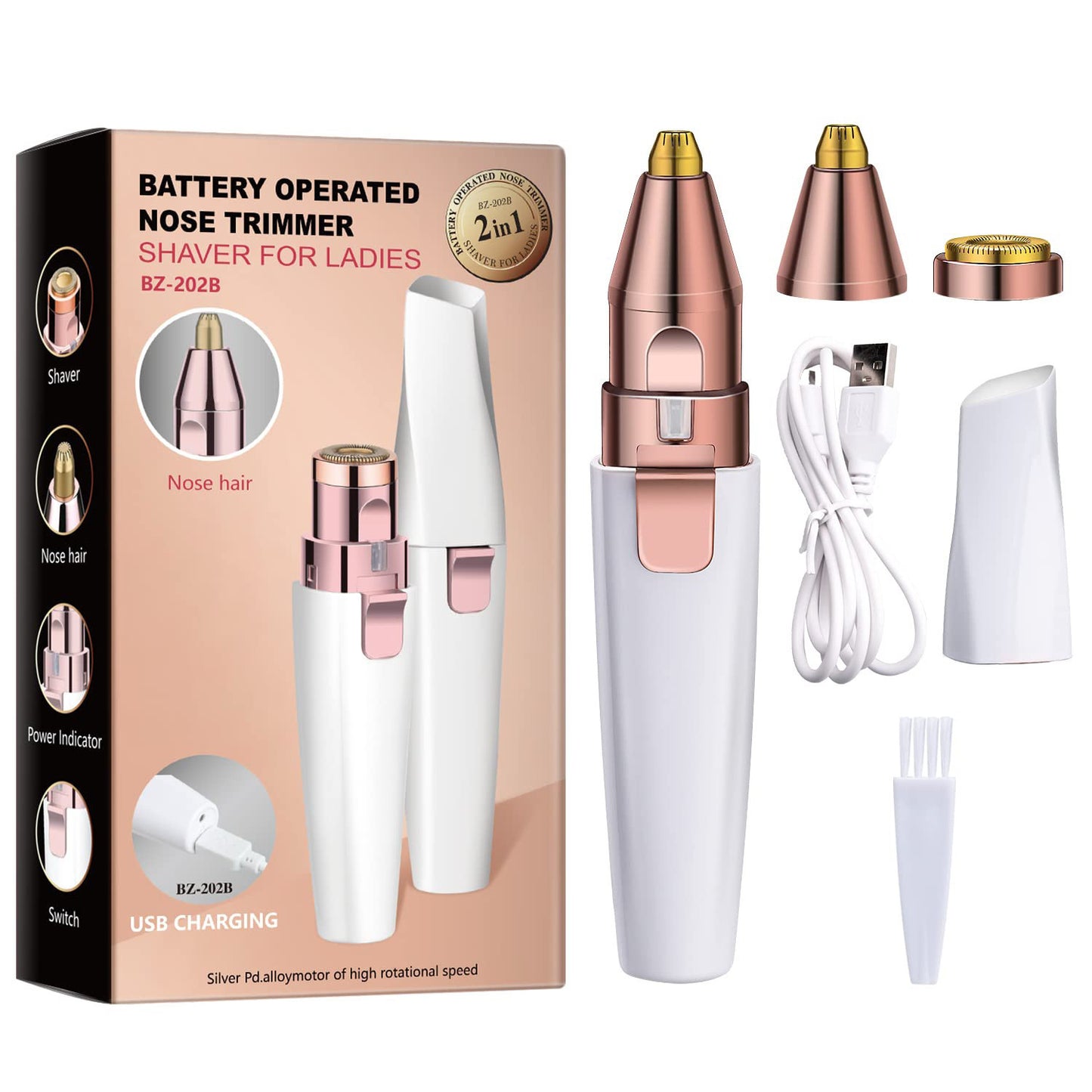 2-in-1 Portable Electric Nose Hair Trimmer & Eyebrow Shaper — Facial Hair Remover for Women