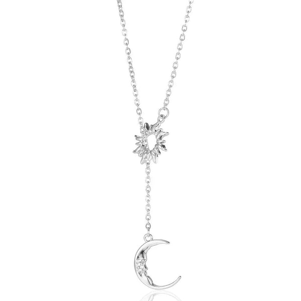 Sun and Moon Necklace for Women Gold Sun Y Lariat Necklace Silver Moon Pendant Necklace